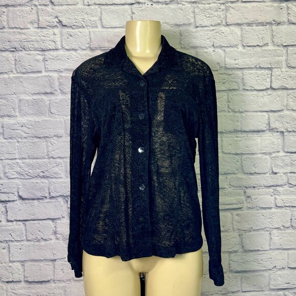 Chico’s Sheer Paisley Lace Button-Up Blouse – Size 1 (M/8-10) - Picture 1 of 4